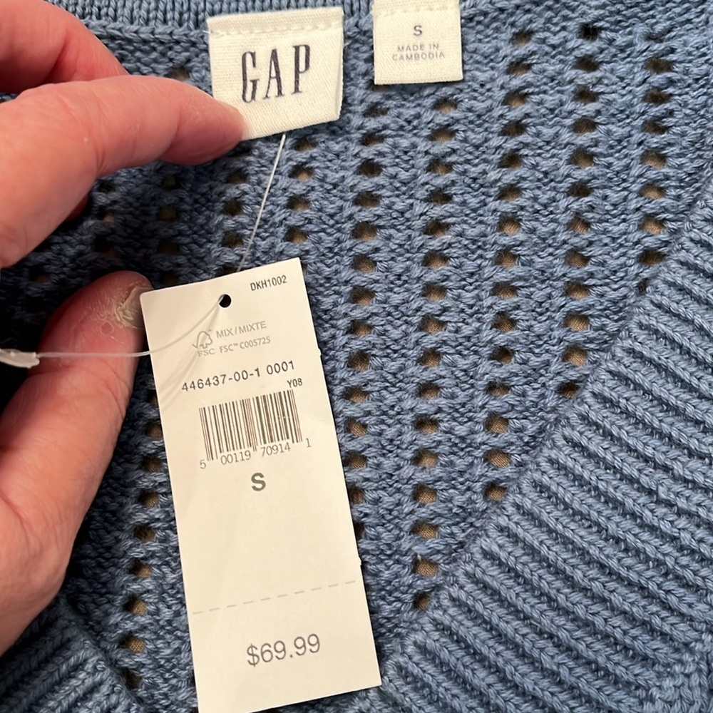 GAP Bainbridge Blue Relaxed Crochet V-Neck Sweater/NWT/S - Picture 11 of 16
